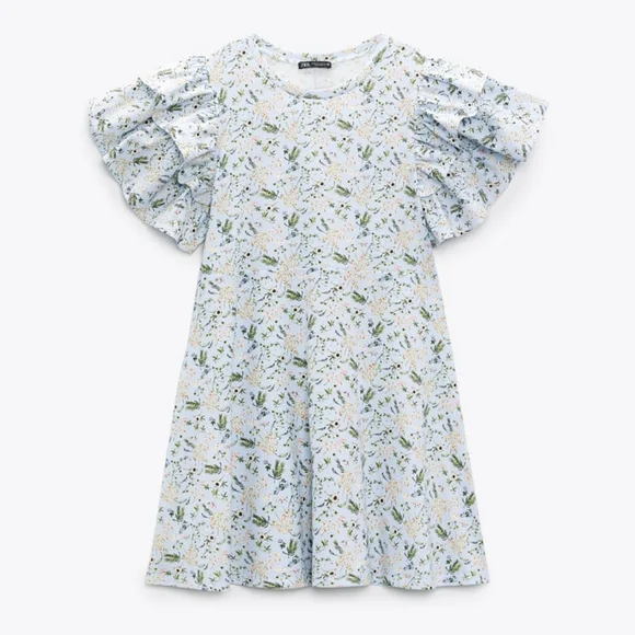zara grey ruffle dress Zara - Floral Print Ruffle Dress - Pearl Gray - 9-10 Years (55,1 Inches)